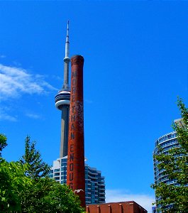 Toronto Ontario - Canada - CN Tower and Power Plant Smokestack photo