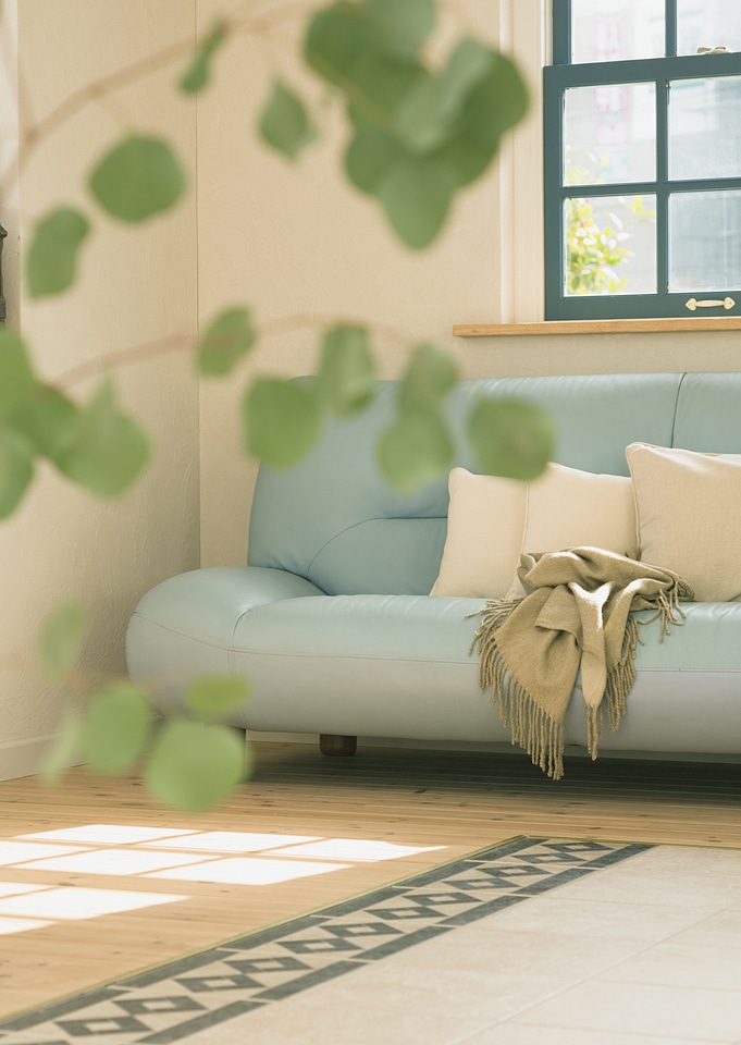 living room interior with tree