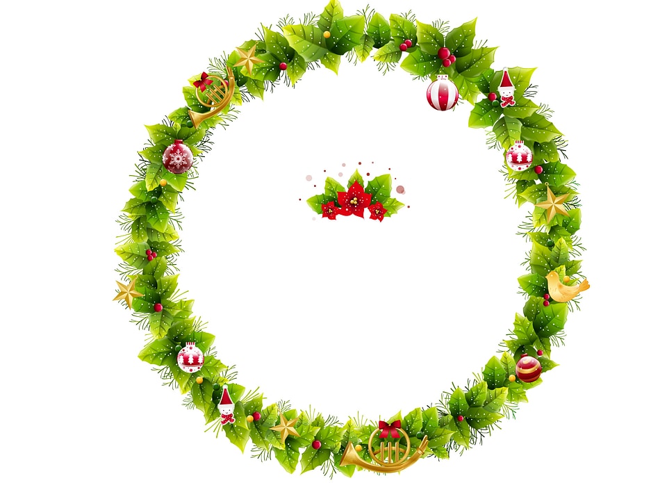 Christmas round from the decorated fir tree branches.