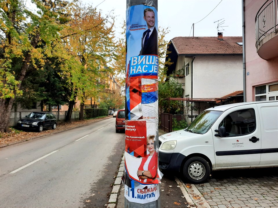 Many pre-election posters on the lammpost in Braće Jugovića street in Banja Luka (1)