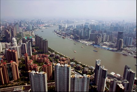 Shanghai. Smog over the Yangtze River photo