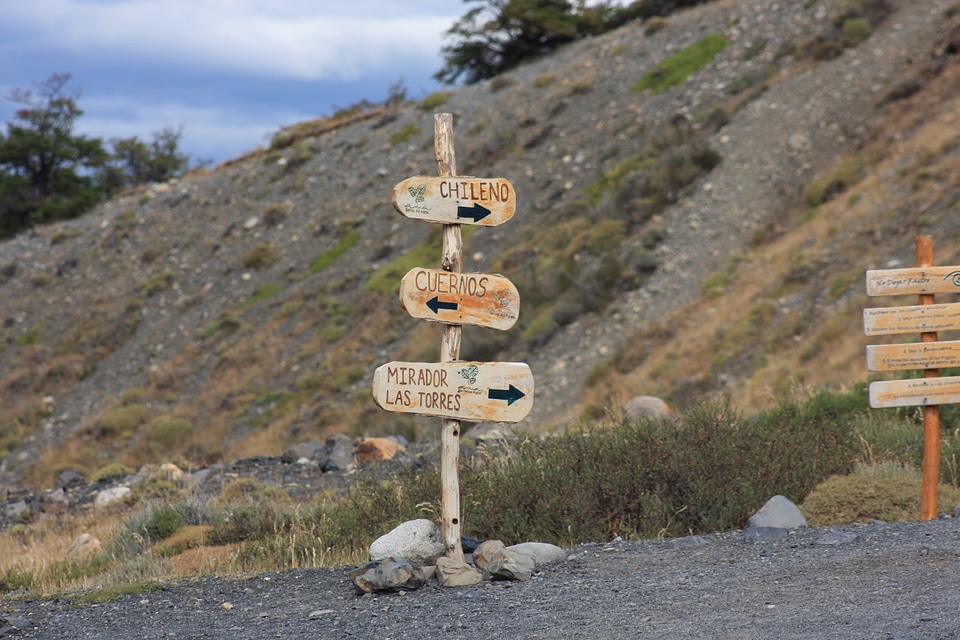 Sign showing the directions and hiking trails