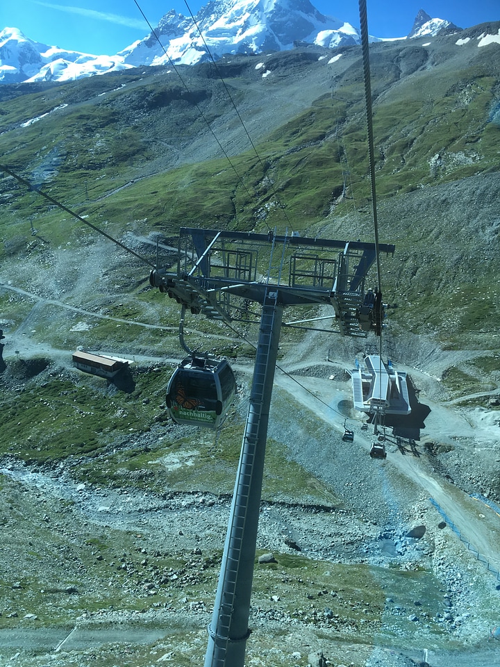 Cable car with Matterhorn in mountains near Zermatt