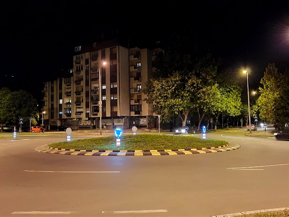 Circle roundabout at Istočni tranzit in Obilićevo, Banja Luka, BiH at night