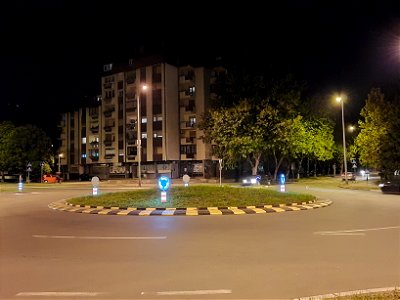 Circle roundabout at Istočni tranzit in Obilićevo, Banja Luka, BiH at night