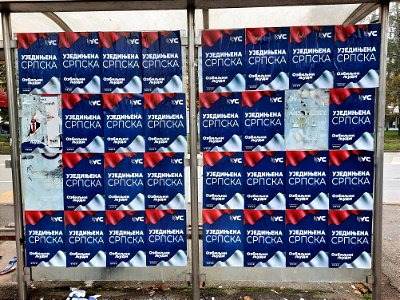 Bus stop with some posters of Ujedinjena Srpska in Banja Luka 2020