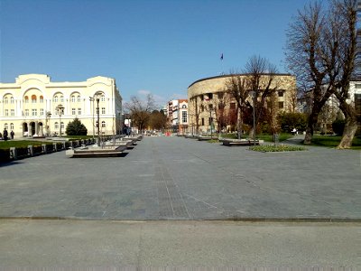 Empty pedestrian zone near Cultural center Banski dvor and President's palace in the center of Banja Luka because of Coronavirus time