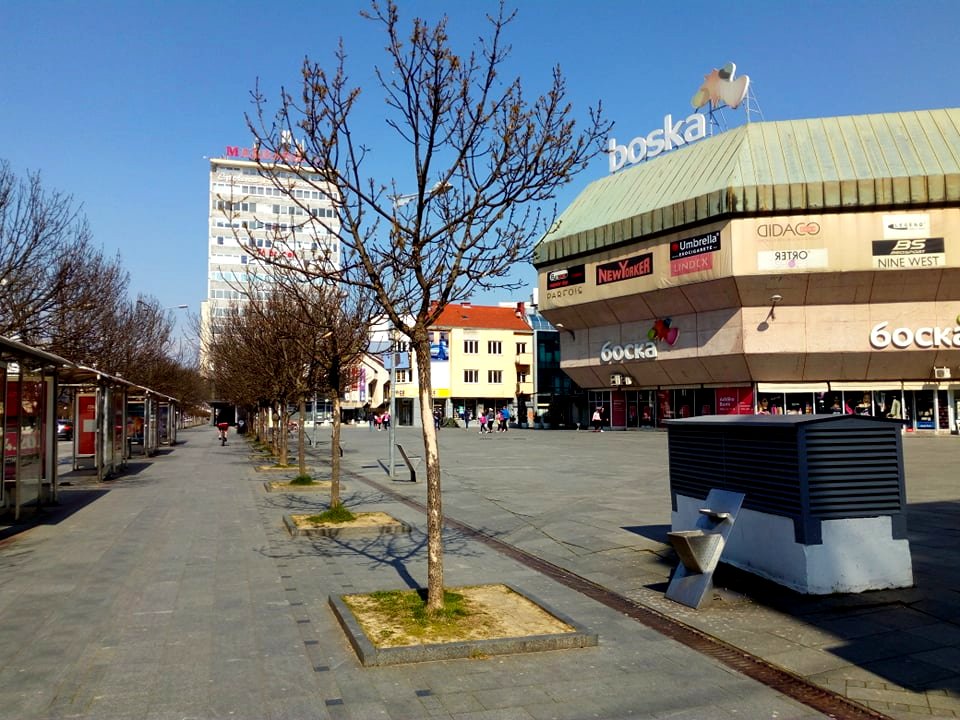 Empty Krajina square and Kralja Petra I Karađorđevića street in the center of Banja Luka because of Coronavirus time