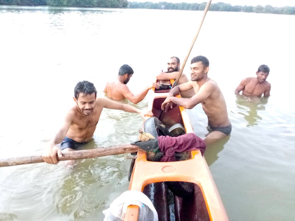 Swimming with canoe