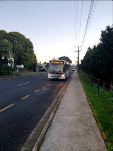Frankleigh Park bus number 5 arrives at a bus stop on Frankley Road in Ngāmotu, New Plymouth, Taranaki, New Zealand photo