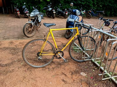 A heavily modified Indian roadster bicycle. Downtube shifters too!