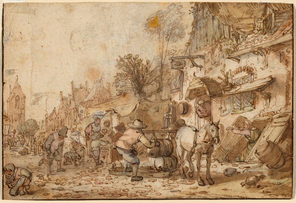 Workmen before an Inn by Dutch artist Isack van Ostade