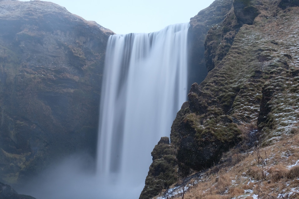 Frozen beautiful waterfall Seljalandsfoss