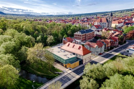 Luftbild Hildburghausen mit Stadttheater, Schlosspark und Stadtkirche