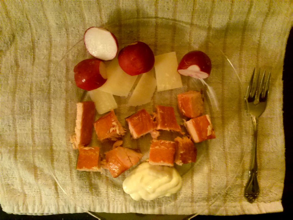 Salmon, cheese, and radishes