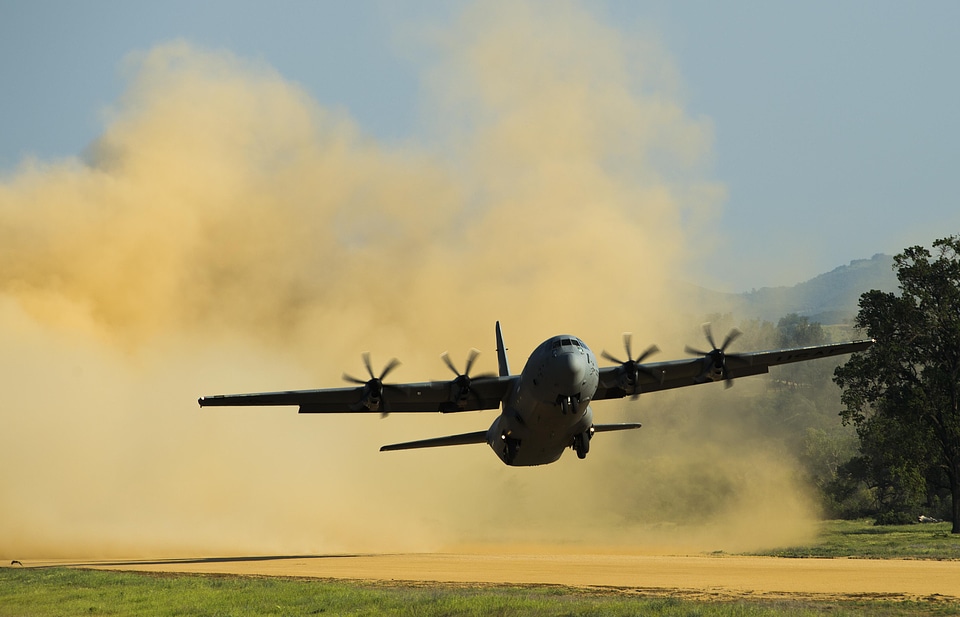 A C-130 Hercules takes off