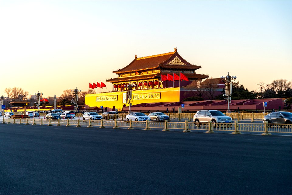 Tiananmen Gate Tower in winter evening in Beijing