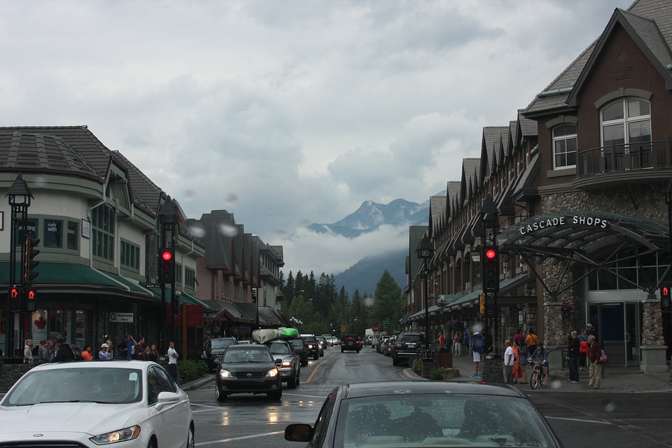 central shopping district in the town of Banff