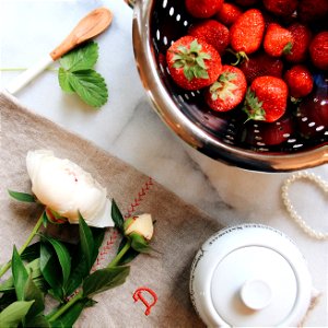 Strawberry Breakfast Flatlay photo