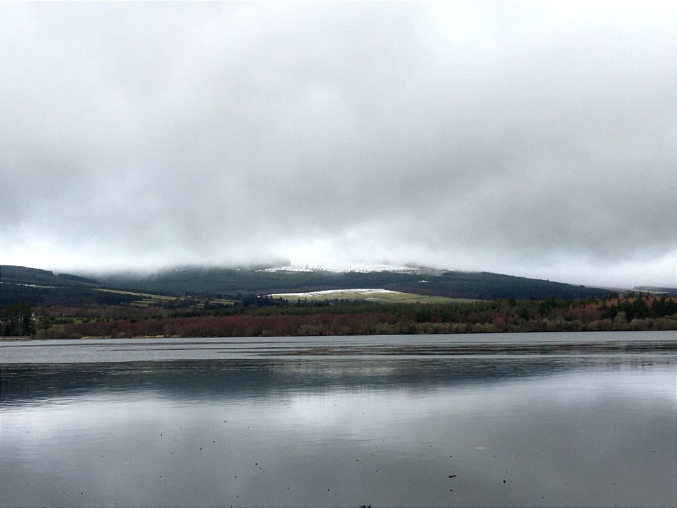 Snow on Wicklow mountains over Vartry Reservoir