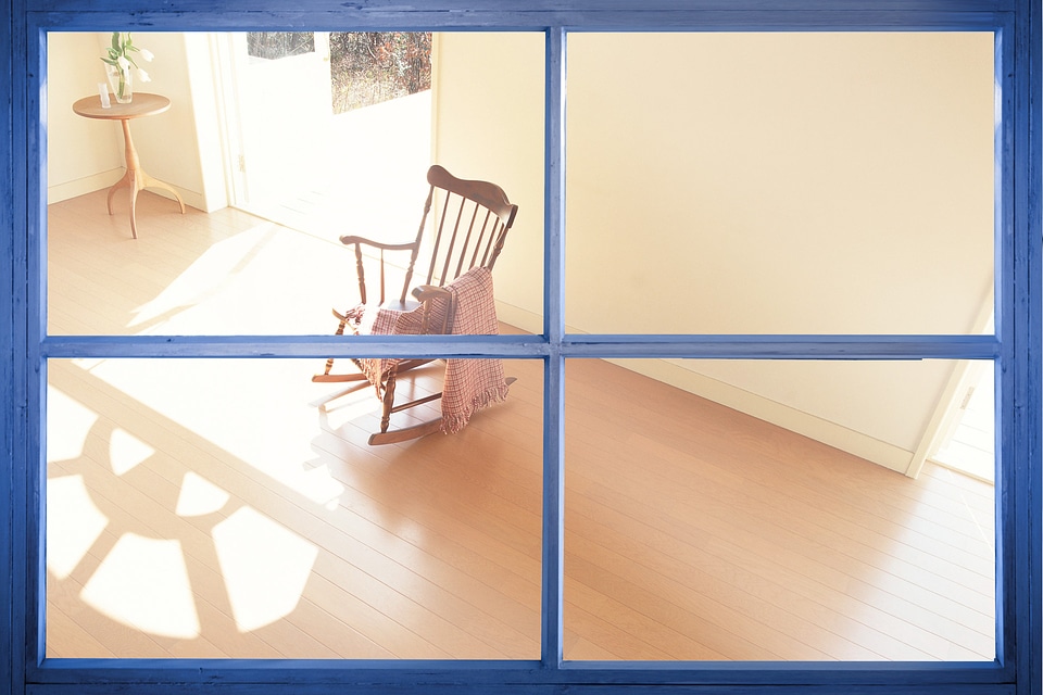 wooden blue painted window