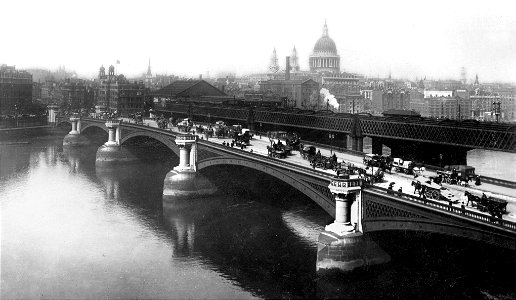 blackfriars bridge and st pauls london from postcard hi-res
