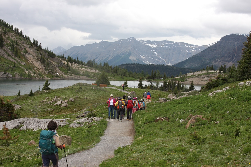 Hikers enjoying scenic Canadian Rocky Mountains