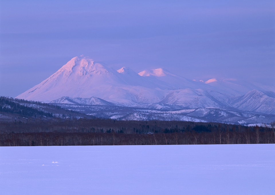 sunset in the winter mountains landscape