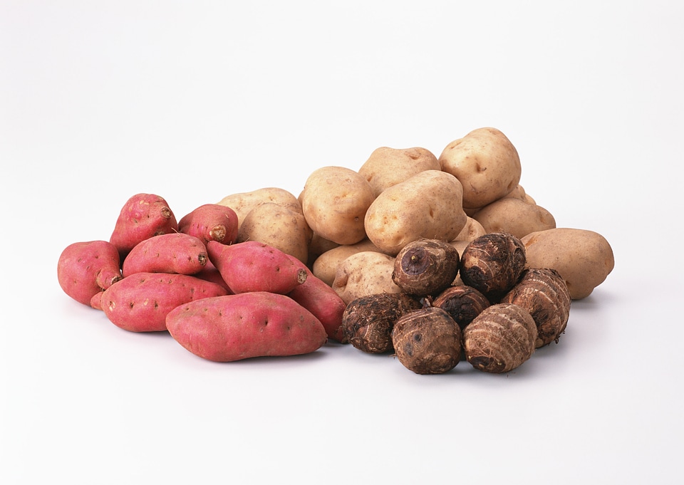potatoes,taro, and red and golden sweet potatoes
