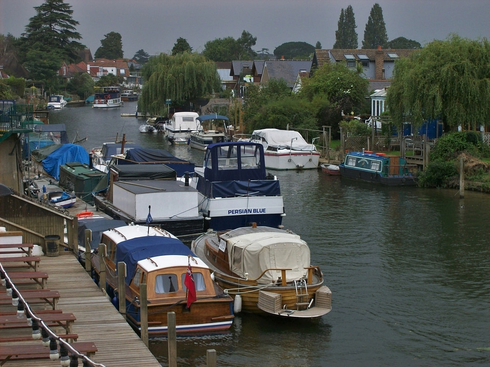 Green river boats in Thames Ditton