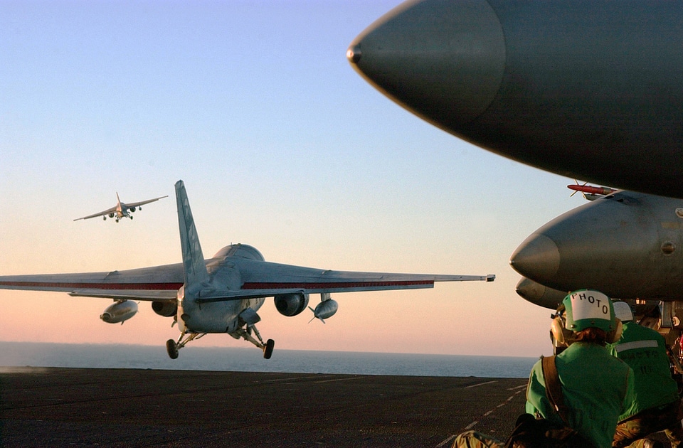 the launching of two S-3B Viking aircraft