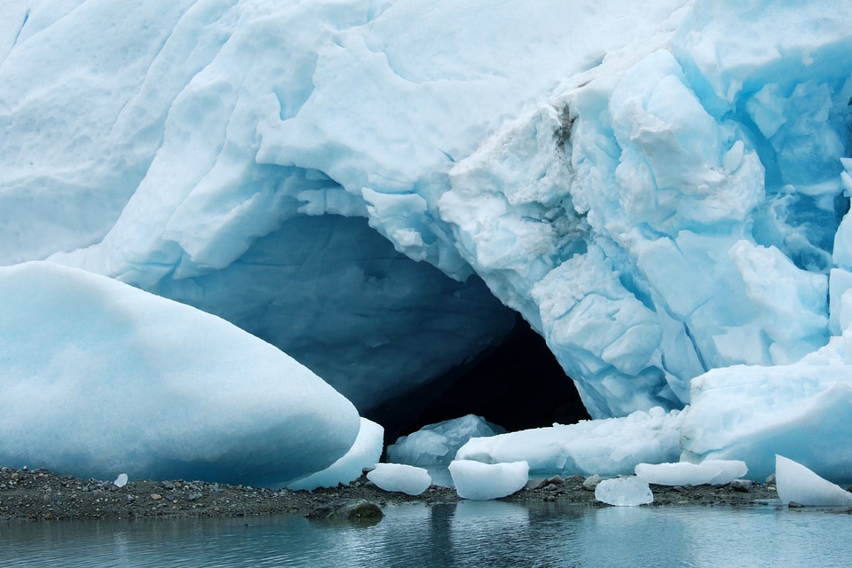 Melt water running through the Lamplugh Glacier
