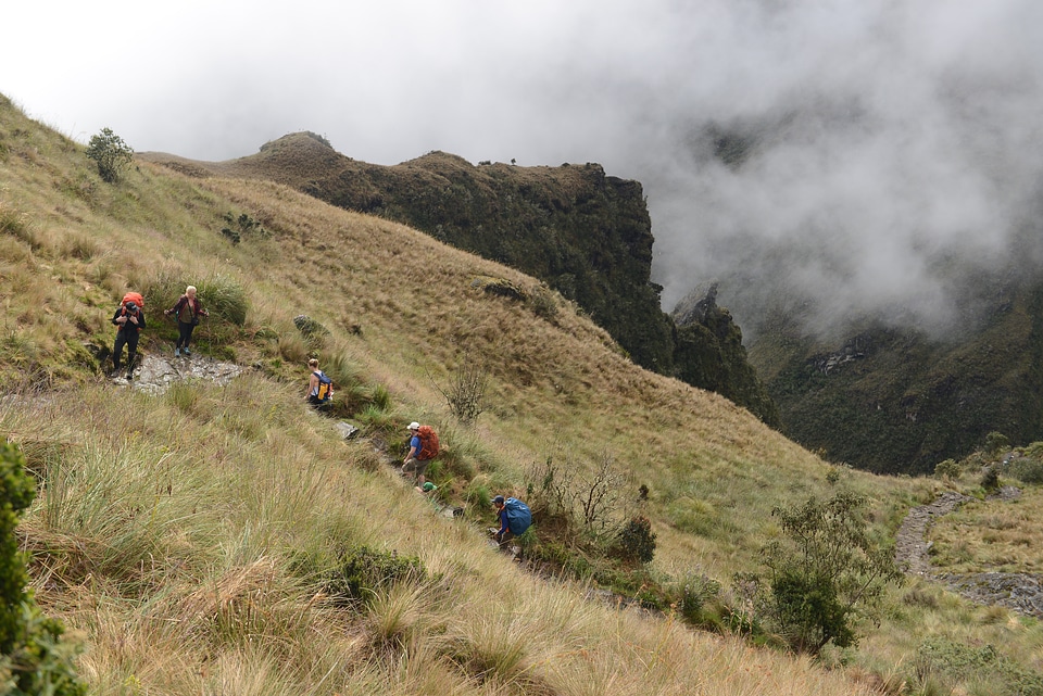 Tourists hiking the Inca Classic Trail in Peru