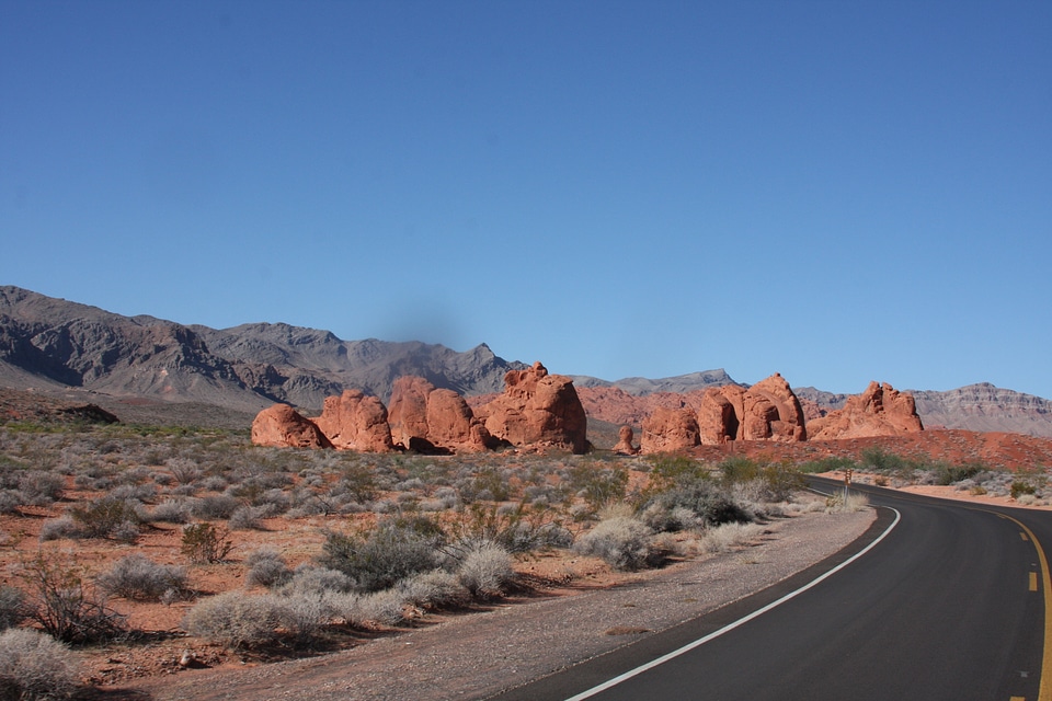 Winding road in Valley of the Fire national park in Nevada