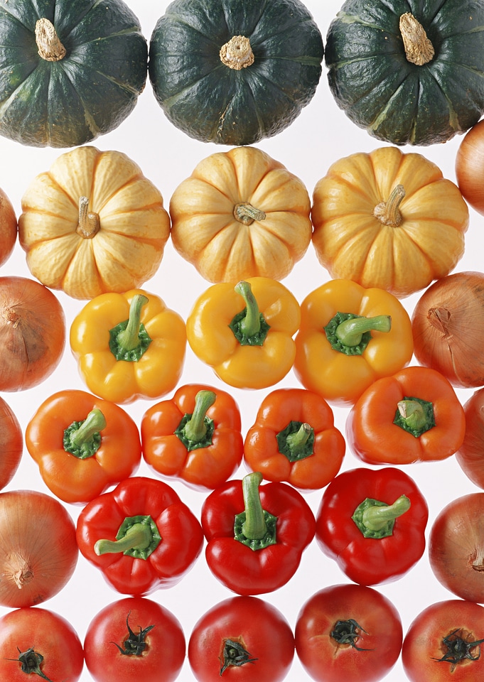 Autumn border of pumpkins and vegetables