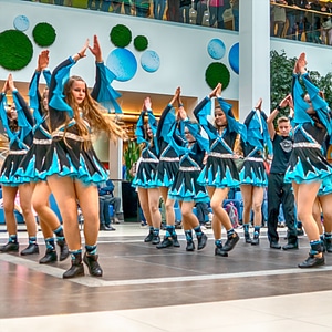 Group of cheerleaders in action photo
