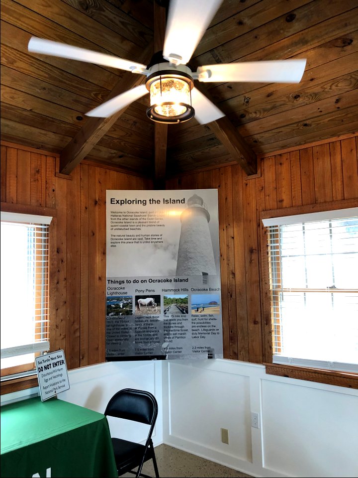 Ocracoke Island Discovery Center educational panel and ceiling fan