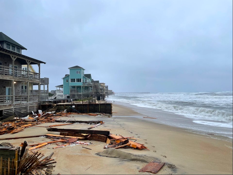 Debris from collapsed house at 24235 Ocean Dr, Rodanthe on May 10, 2022