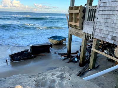 Collapsed house debris in Rodanthe on evening of Feb. 9, 2022 photo