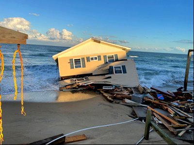 Collapsed house in Rodanthe on evening of Feb. 9, 2022