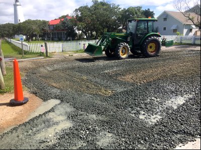 Repair work at Ocracoke Light Station parking area