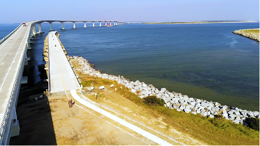 Aerial view of the Bonner Bridge Pier