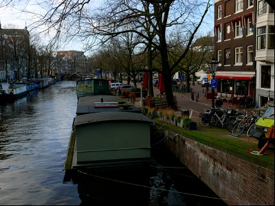 Canal-view in Amsterdam city with houseboats: Prinsengracht photo