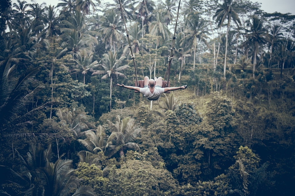 Man having fun on the swing