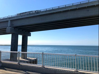 Bonner Bridge pier with view of Basnight Bridge