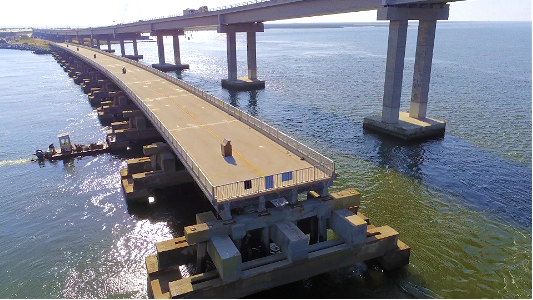 Aerial view of the Bonner Bridge Pier
