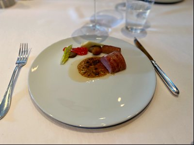 "Chateaubriand" of Marcho Farms Veal, Stuffed Jacobsen Orchards Crab Apple, Garden Turnips, La Ratte Potato Puree and Whole Grain Mustard Sauce photo
