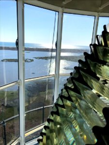 Upper catadioptric prisms of the Bodie Island Lighthouse lens. The lens is made up of 528 individual glass prisms