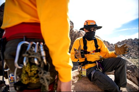 Joshua Tree Search and Rescue team members at technical rescue training