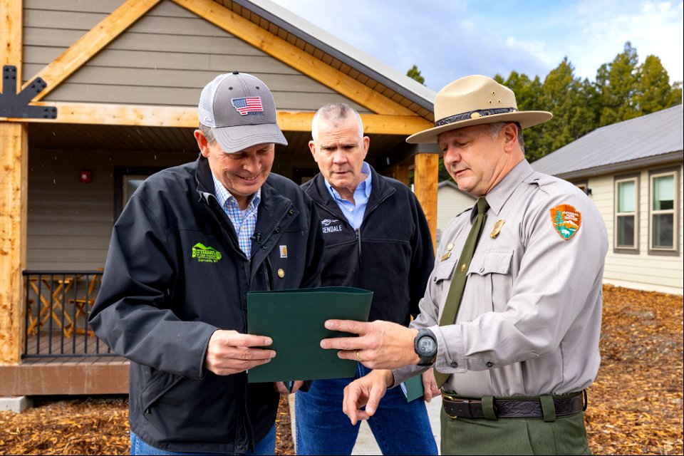 Cam Sholly briefs Steve Daines and Matt Rosendale on employee housing